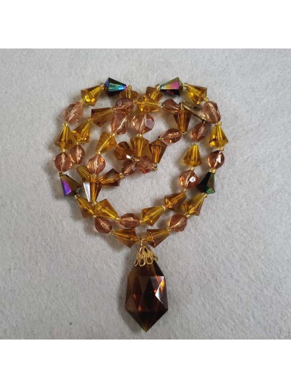 Vintage Beaded Necklace Faceted Yellow Brown Acrylic Lucite 21-23"